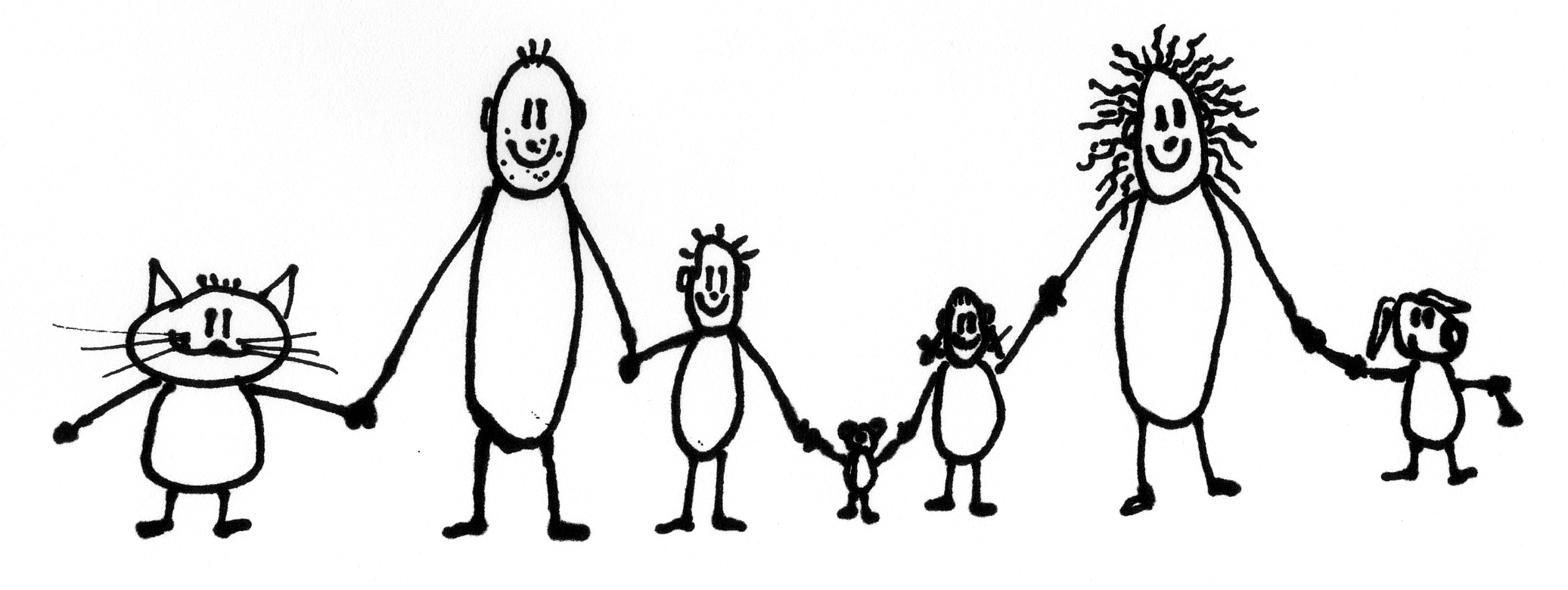 Zeichnung Aufstellung Familie Tiere